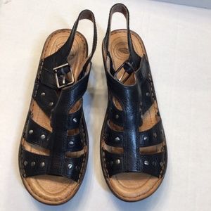 Nurture Black Leather Wedge Sandals Studded Shoes